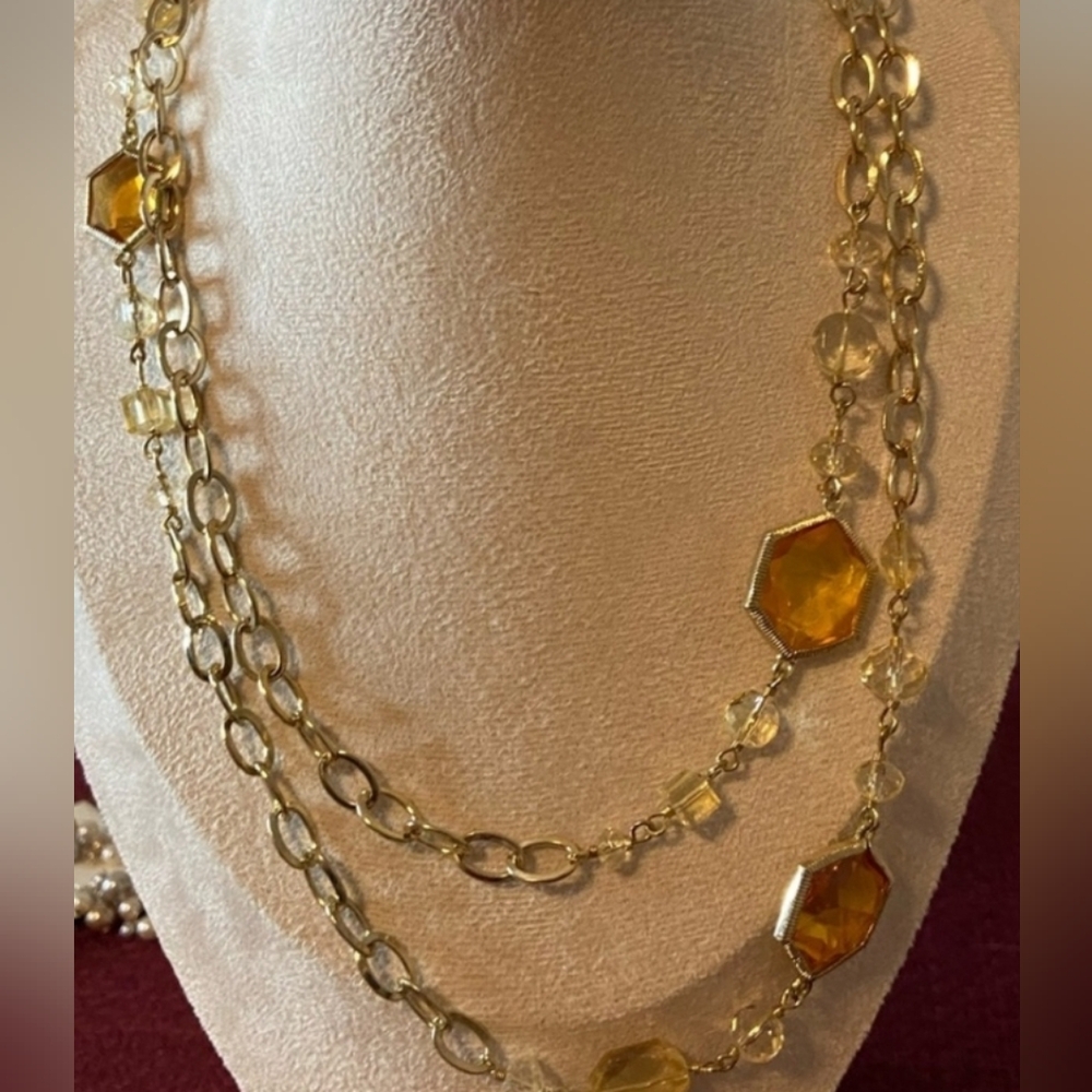 NEW Dana Kellin Target Gold Tone Long Chain Link Faux Gem Costume Necklace